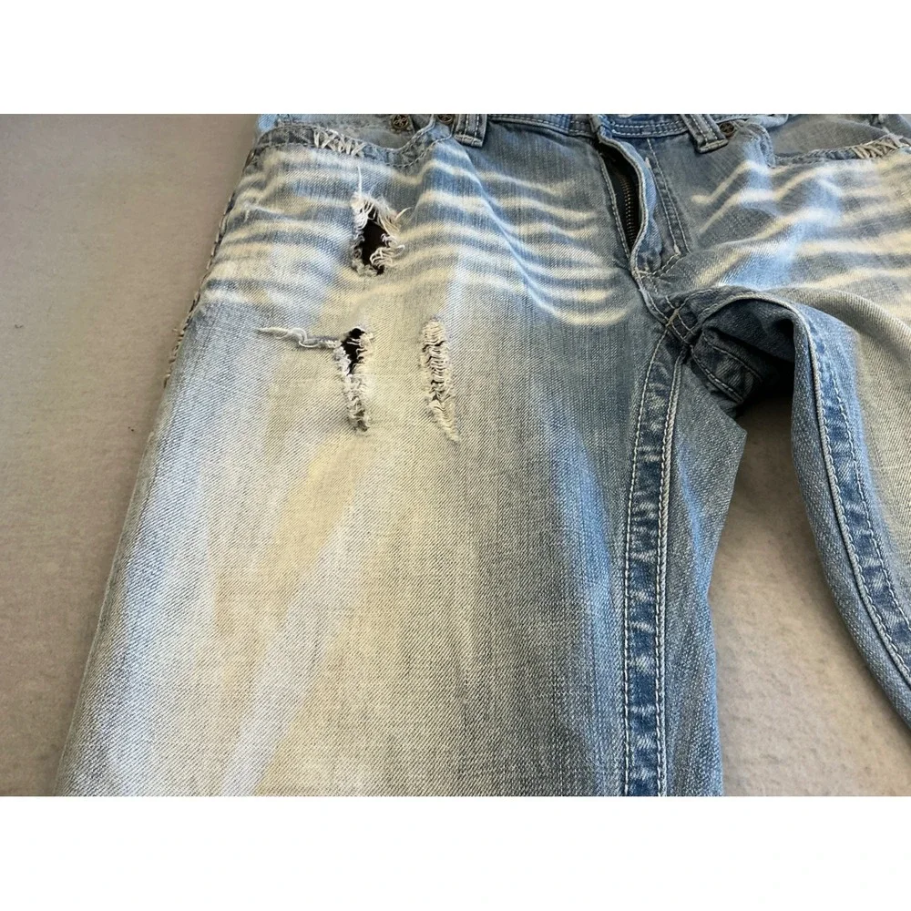 Affliction Y2K Blake Jeans Distressed Straight Leg 33 Regular Light Wash Buckle